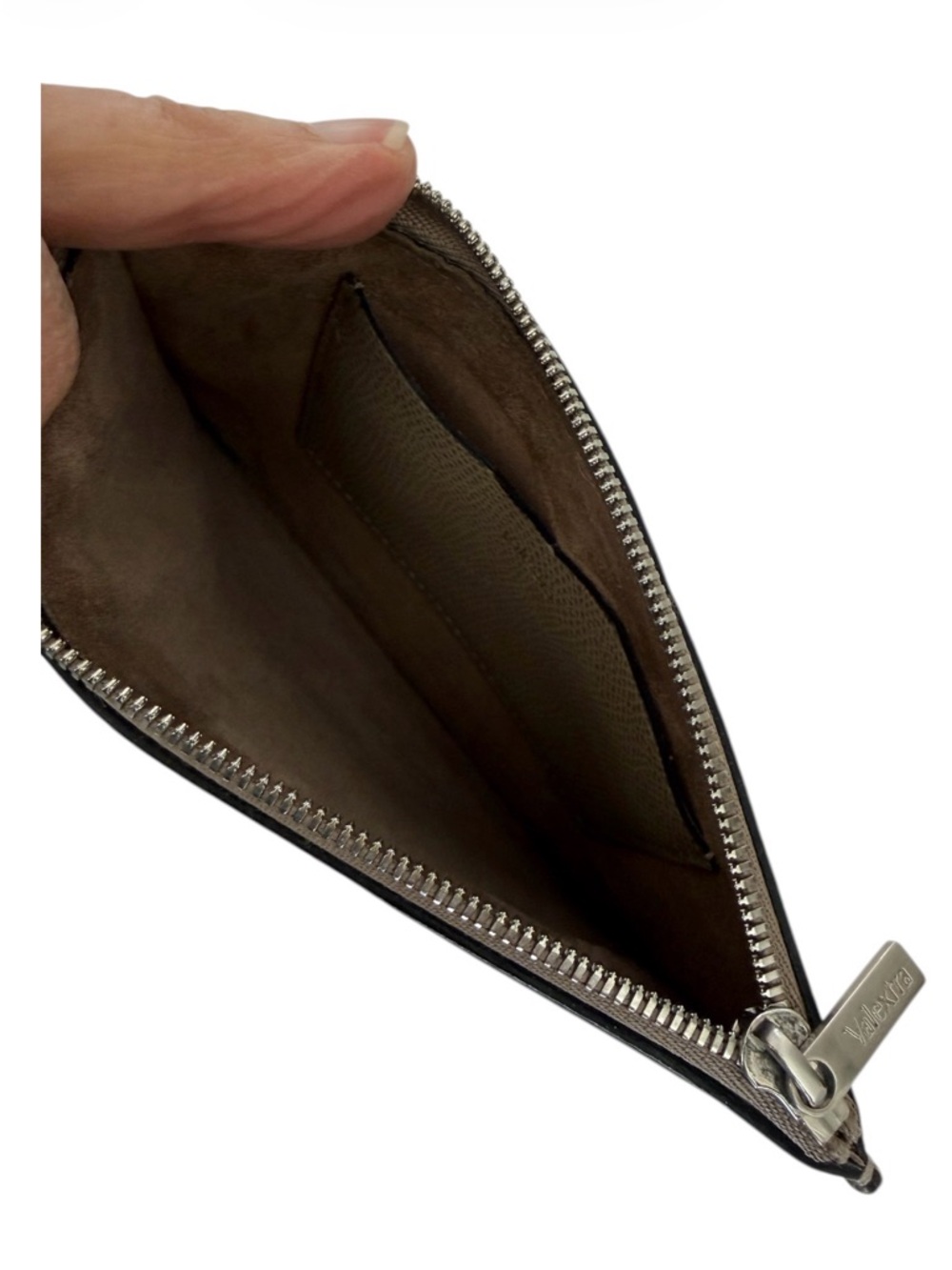 VALEXTRA Leather Zip Pouch in Taupe - Picture 3 of 4